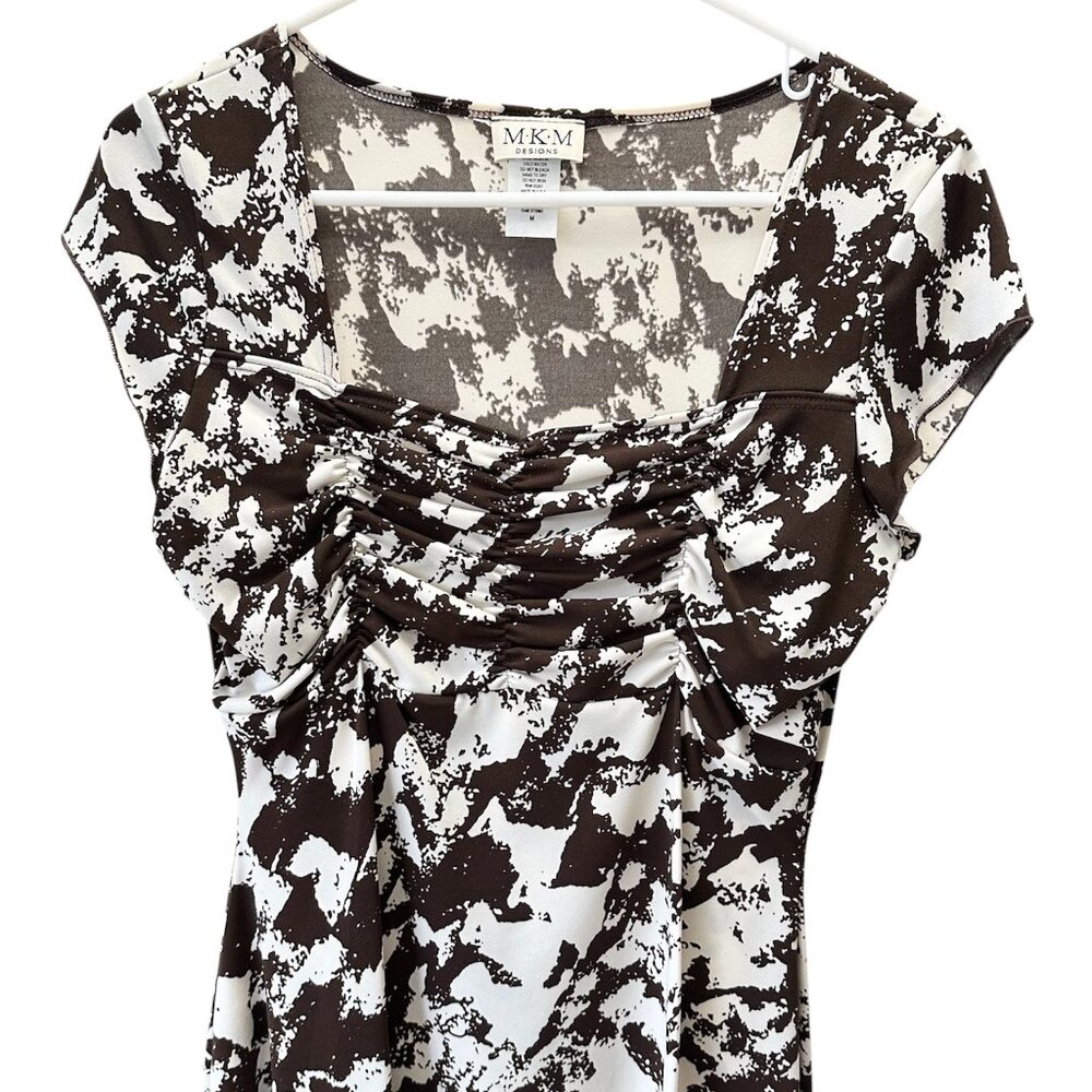 MKM Designs Women Blouse Top Vintage Brown/Beige Size Medium Cow Print Pre-owned